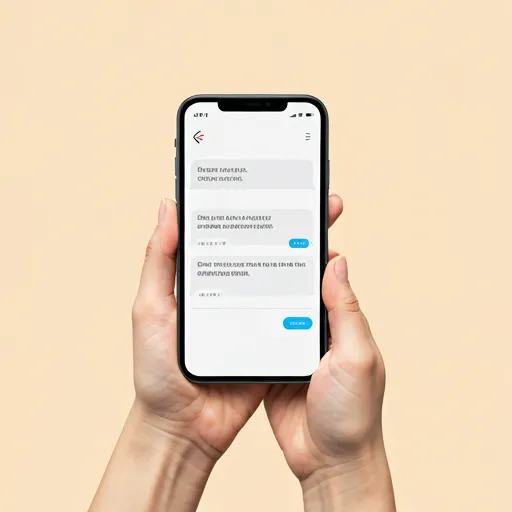 Mano sosteniendo un smartphone elegante mostrando una interfaz de chat